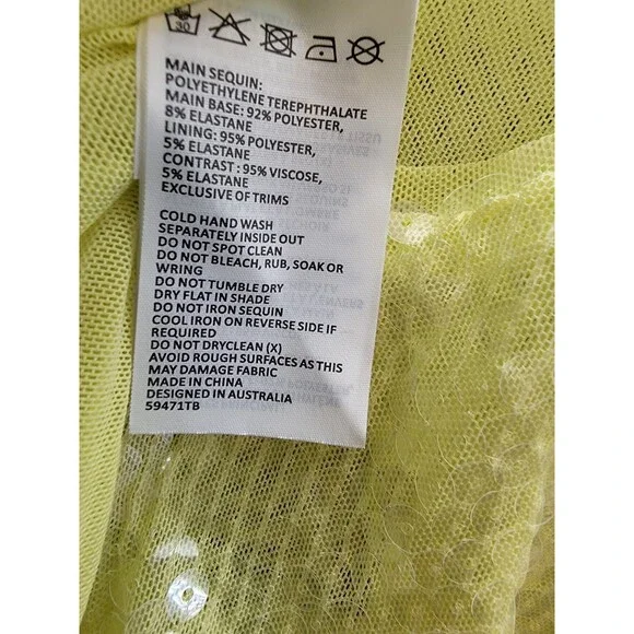 Bardot Verona Sequined Bodysuit Top Women's 6 Canary Yellow Long Sleeve Snap - Picture 13 of 15